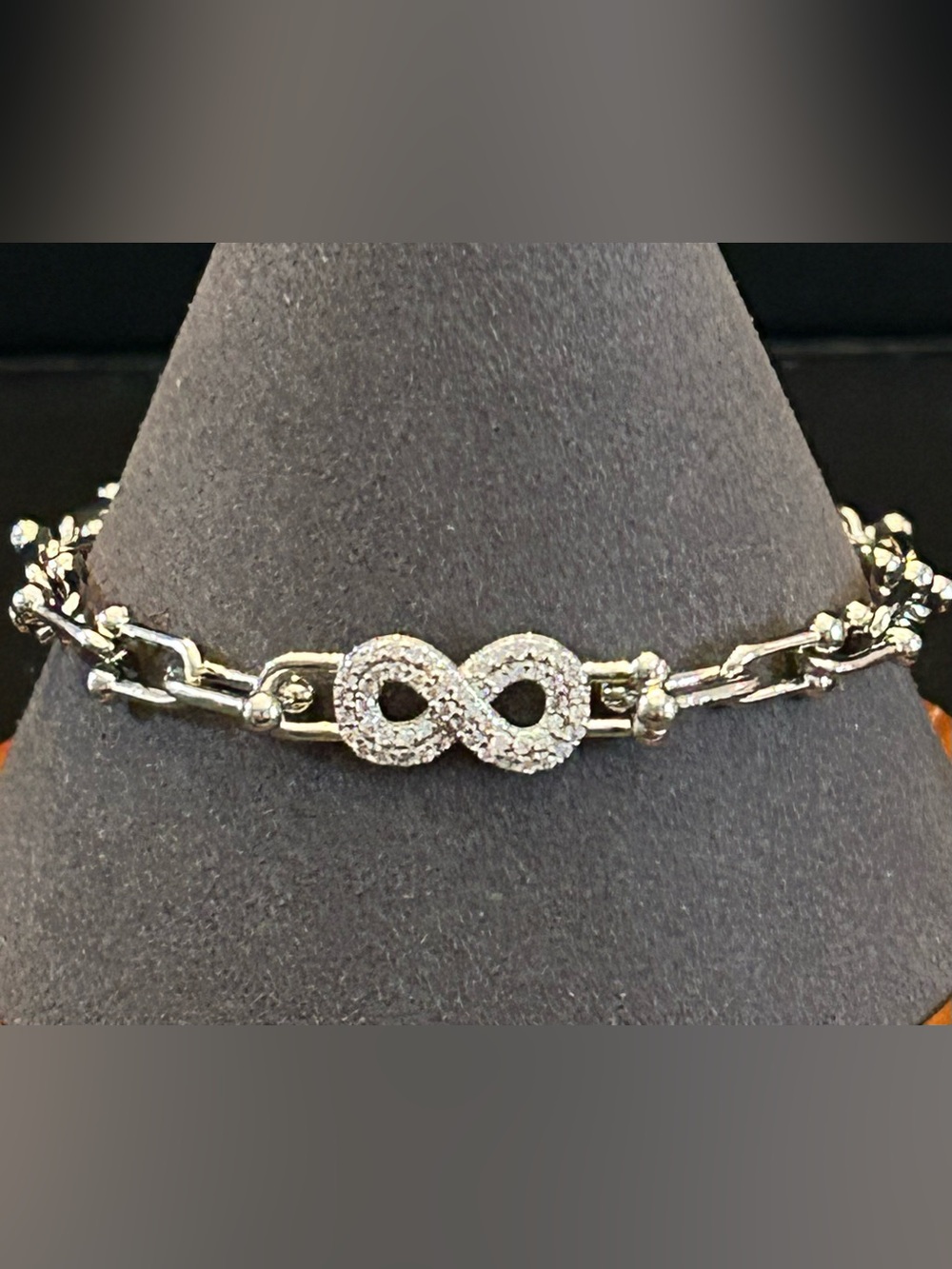 BAD Sparkling Infinity Design Silver-Tone Link Bracelet 8”